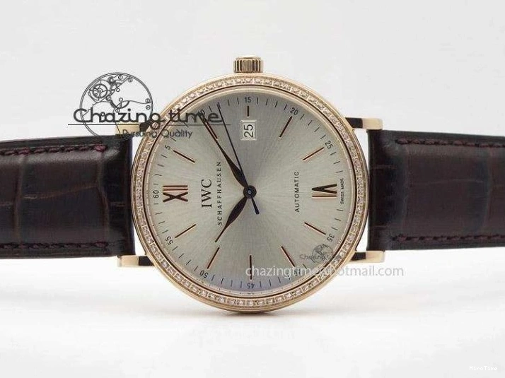 MIROTIME 0814 OnTrend Portofino RG MKF 1:1 V2 Best Edition Diamond Bezel Silver Dial On Brown Leather Strap A 7343